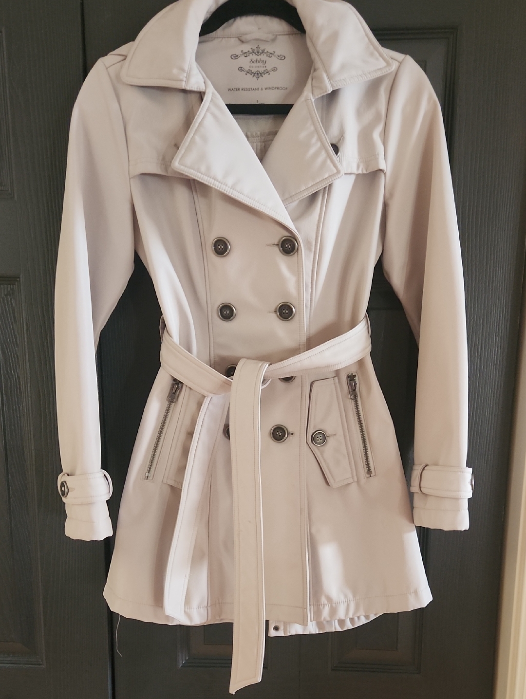 Women’s Beige Double-Breasted Rain Trench Coat With Belt